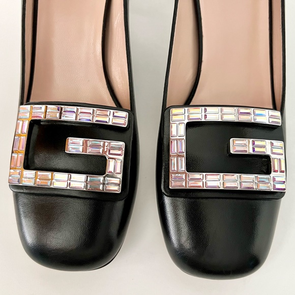 GUCCI | Decollete Madelyn Black Malaga Kid Pump Heel with G Crystals Size 37 - Picture 5 of 16